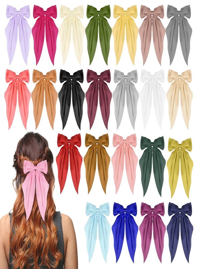 SHENLIU 24 Pack Oversized Satin Hair Bows for Women, Multi Colors Silky Big Bow Clips with Long Tail Ribbons, Large Knot Barrettes Hair Accessories for Girls Holiday Gifts - Image 1